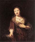 Rembrandt van rijn Portrait of Saskia with a Flower oil on canvas